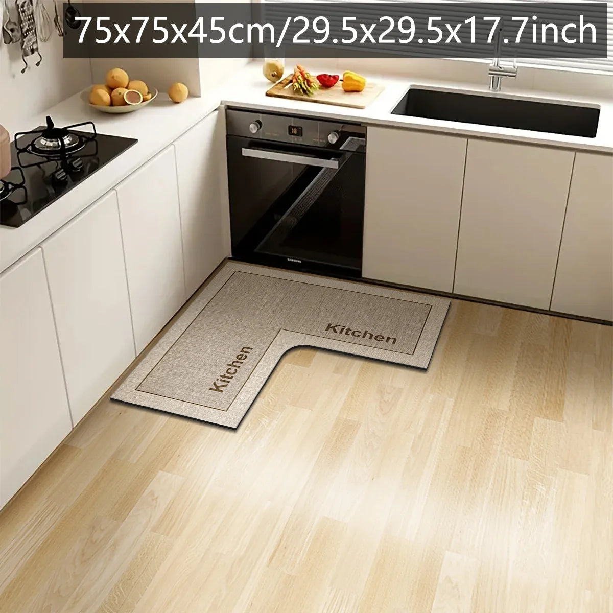 Simple kitchen non-slip floor mat L-shaped corner mat bathroom absorbent foot mat diatom mud printed mat door mat