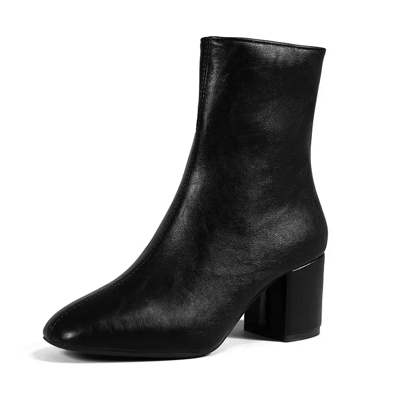 White Ankle Boots for Women 2024 New Side Zipper Stretch Middle Heel Large Size Short Boot Fashion Pointed Shoes Botas De Mujer