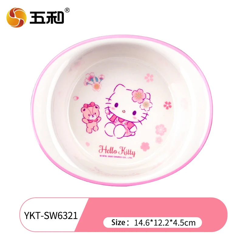 For Cherry Blossom Hello Kitty Tableware Baby Complementary Food Bowls BPA-Free Dining Plates Rice Bowl Cartoon Divided Plates
