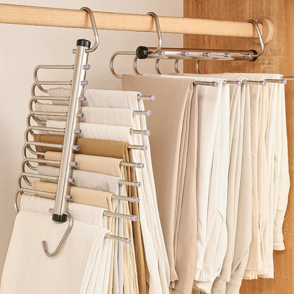 1/2pcs Folding Magic Pants Hangers,5/9Layer Stainless Steel Space Saving Clothes Rack,Jeans Trousers Scarf Organizers for Closet