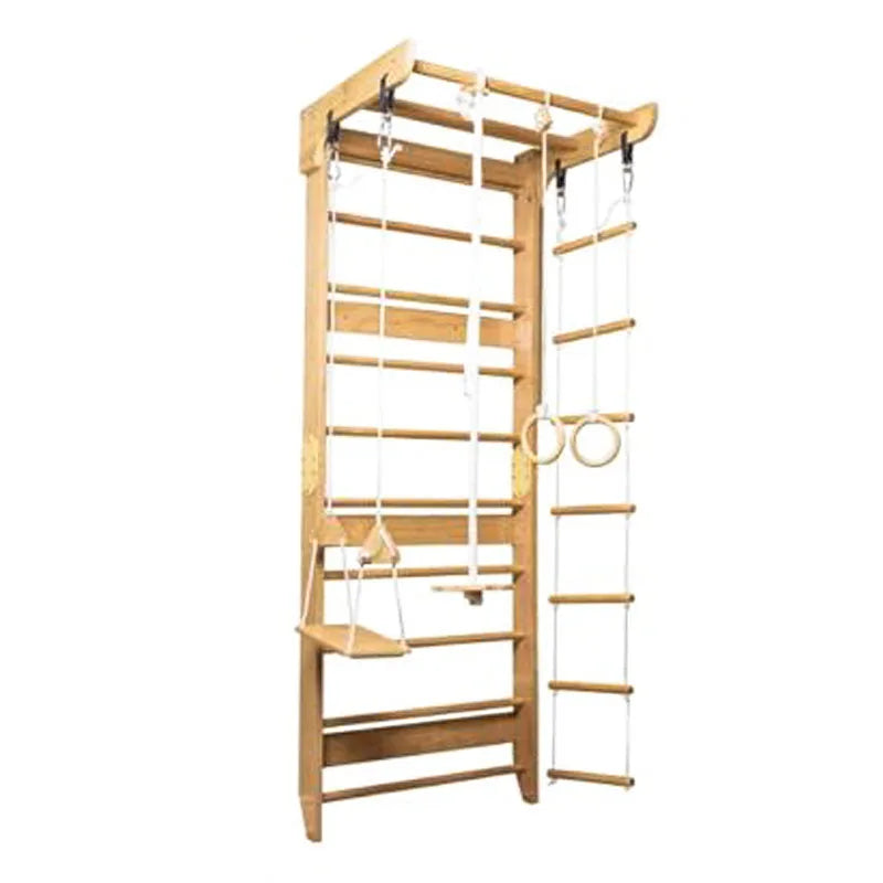 WoodVille Swedish Wall Climbing Frame - Multifunctional Kids Gym Set with Rock Wall & Rope Ladder (Ages 3-12,EN71/ASTM Certified