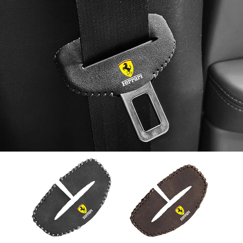 2PCS Suede Ferrari Emblem Car Seat Belt Buckle Cover Protector Case For Ferrari Roma 488 Portofino F8 Roma Spider SF90 Superfast