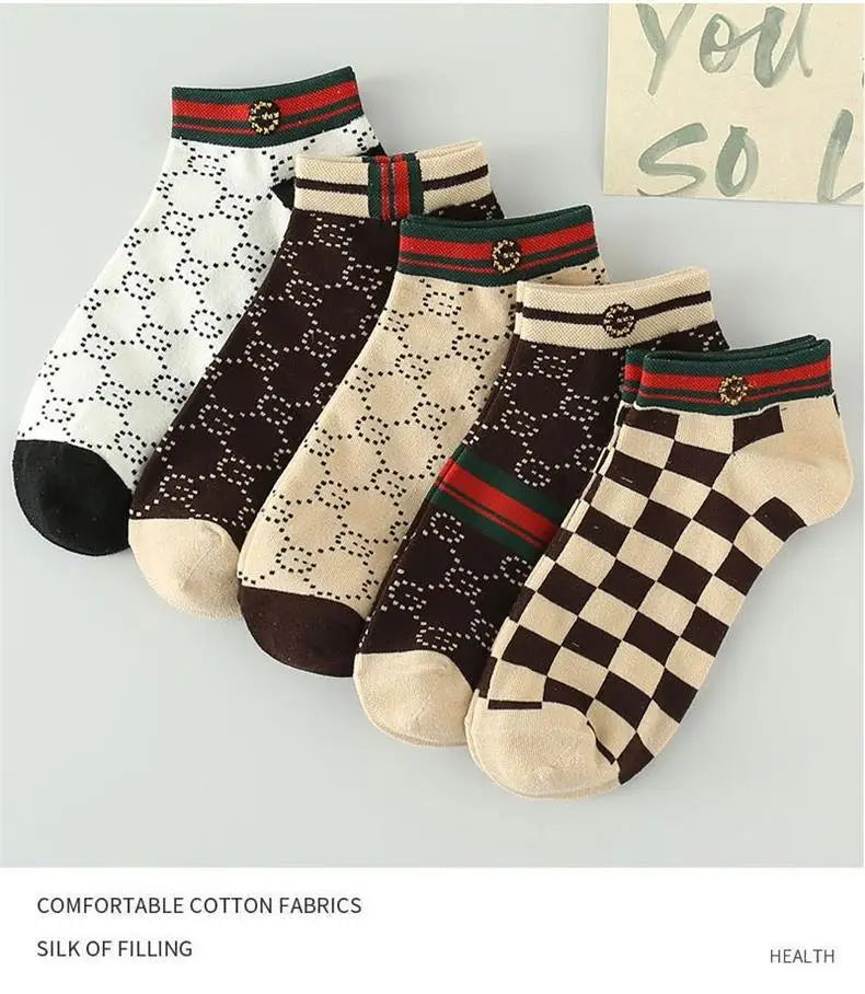 10 Pairs Men's Trendy Short Socks Summer Breathable Geometric Pattern Ankle Socks Luxury Designer Brand Fashion Low Cut Socks