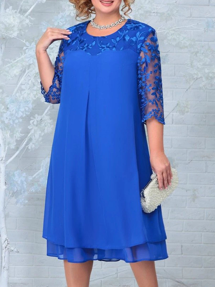 Plus Size Summer Dress Woman 2025 New Fashion Embroidery Patchwork Elegant Wedding Party Curvy Dresses