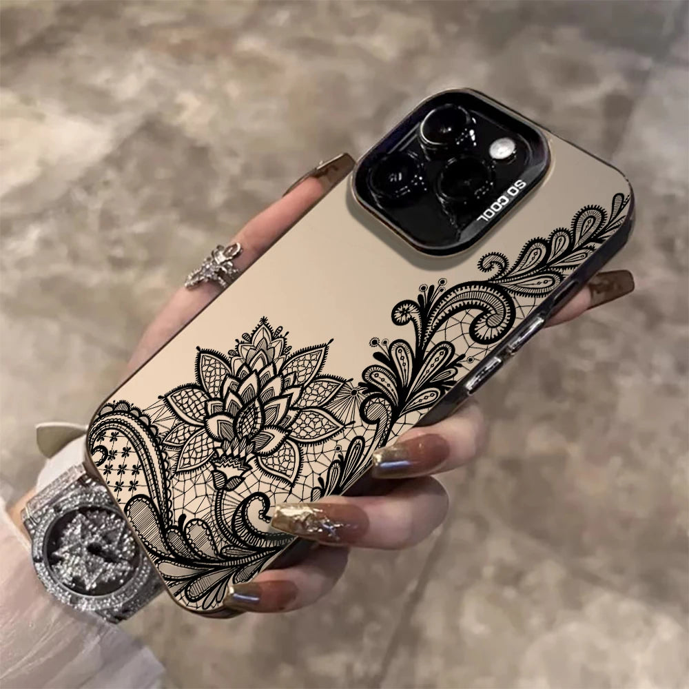 Lace Flowers Fashion Case For iPhone 16 17 15 Pro Max Cases iPhone 17 11 12 13 ProMax 14 15 16 Plus 8 XS XR Shockproof IMD Cover
