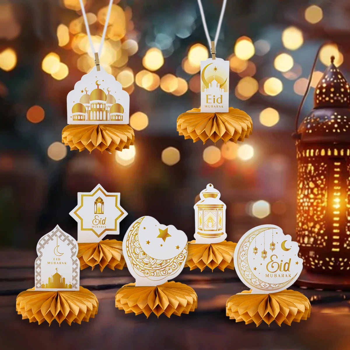 Eid Mubarak Honeycomb Desktop Decor Ramadan Decor 2025 Paper Eid Ornaments Ramadan Kareem Islamic Muslim Party Eid Al Adha Gifts