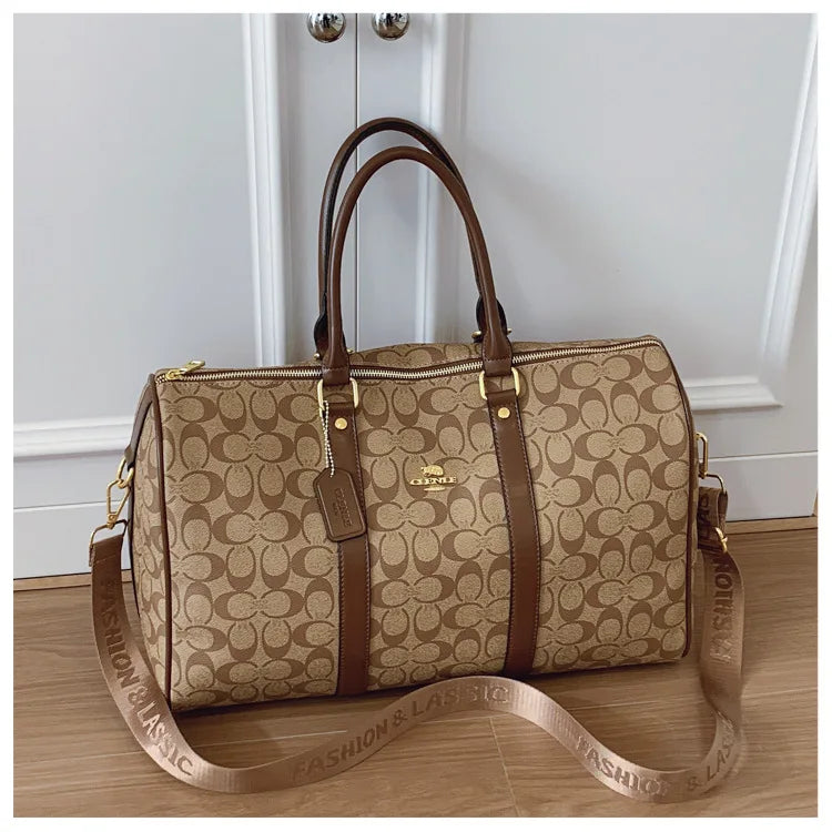 Weekend Getaway Large Duffle Travel Bag, Monogram Canvas Carry On Bag for Business Trip Gym Overnight