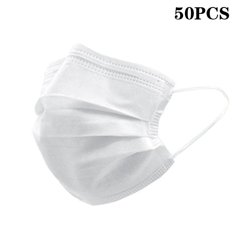 50Pcs 3-layer Mask Face Masks Melt Blown Cloth Disposable Safety Anti-Dust Protective Masks Blue Adults Non-wove Masque