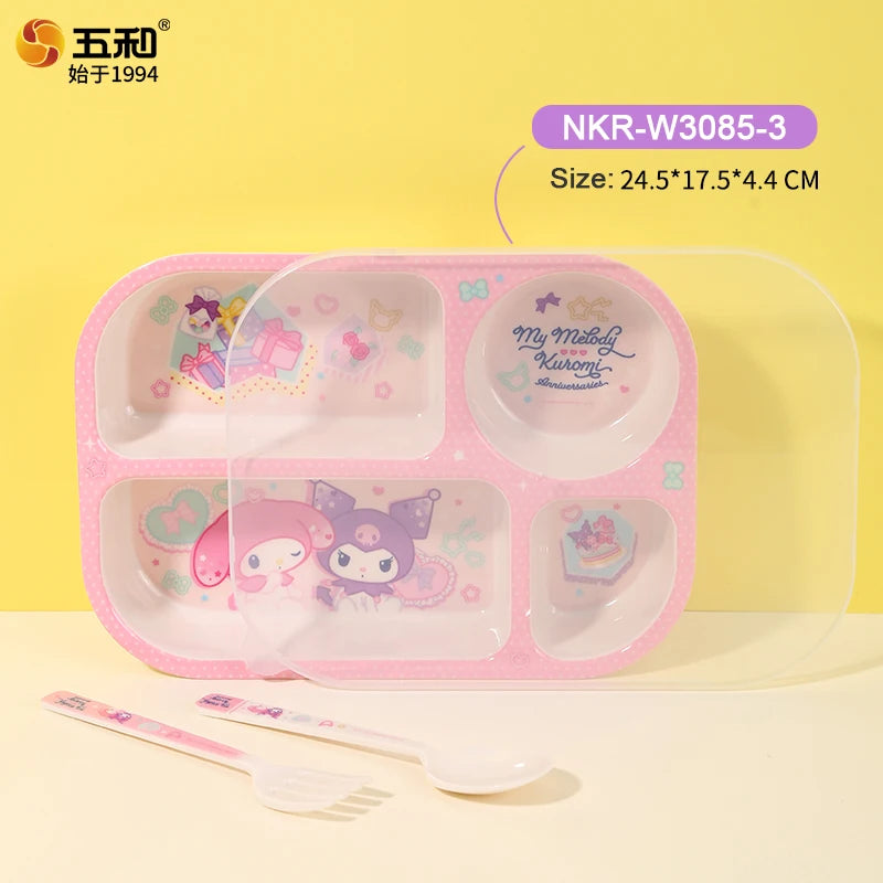 For Sanrio Kuromi Children Tableware Food Grade Dining Plates BPA-Free Salad Fruit Bowl Cartoon Baby Complementary Food Bowls