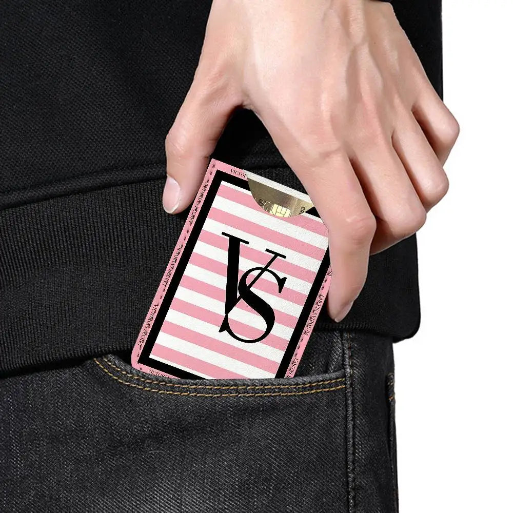 Classic Logo V-VictoriaS S-Secret Leather Card Wallet Soft Lightweight Portable Credit ID Card Holder Daily Commute Card Case