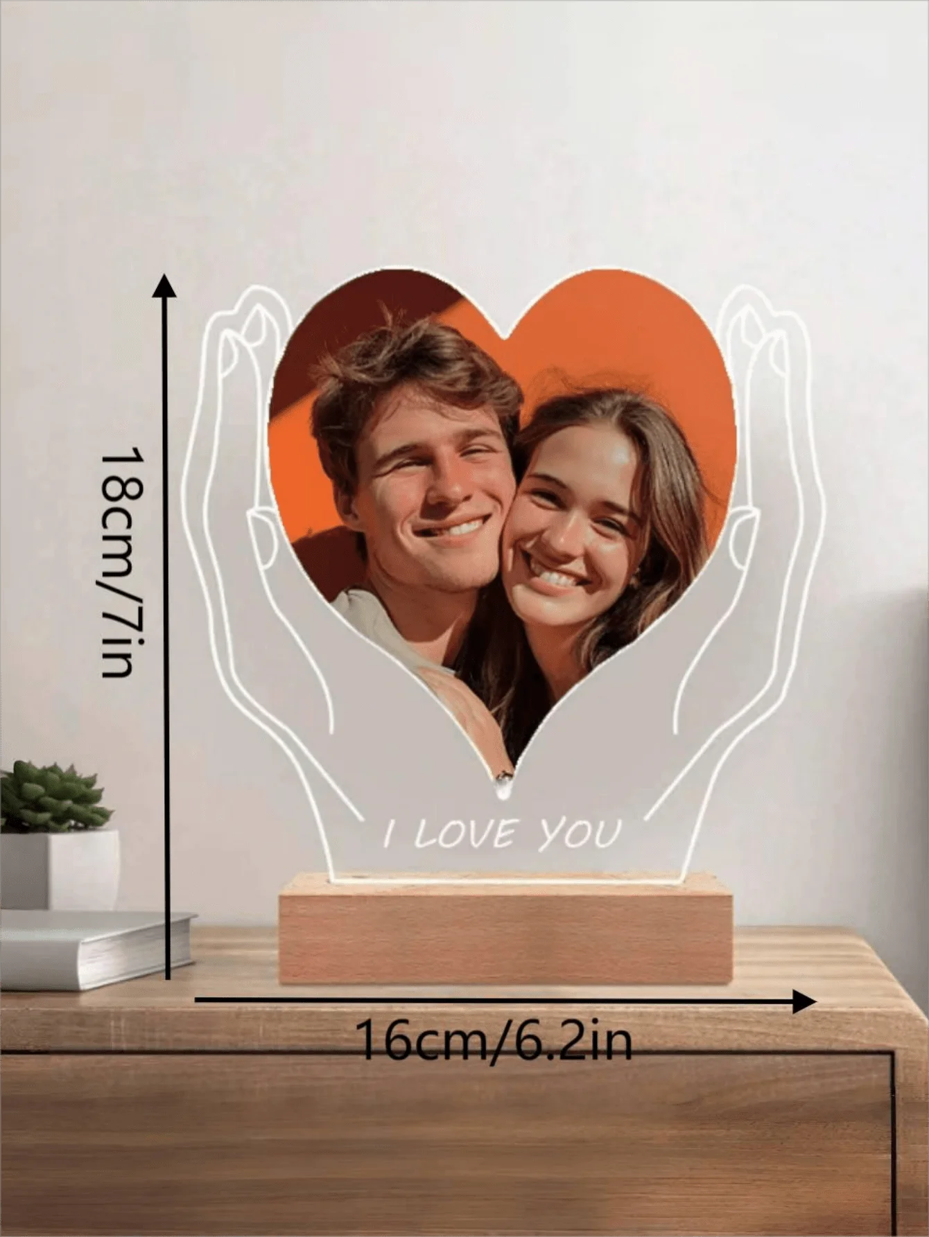 Personalized photo LED night light acrylic heart plaque wooden frame night light, baby ultrasound images, mother-to-be souvenirs