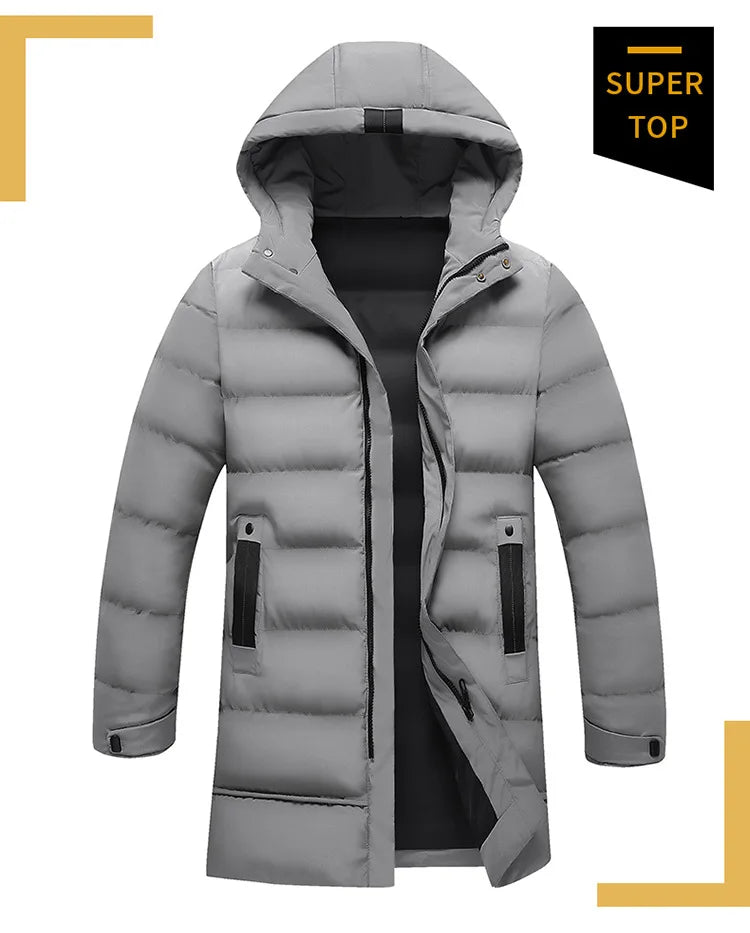 Mens Winter Coat Thickened Cotton Jacket Hooded Long Parkas Warm Windproof Outdoor Casual Jackets for Men Fashion 2025