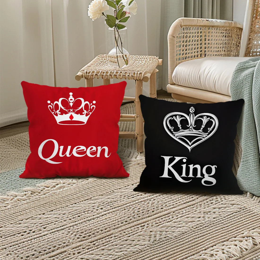 One-piece red and black crown single-sided printed pillowcase, suitable for sofas and home décor, pillow insert not included.