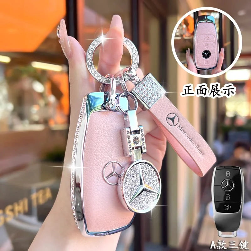 Full Wrap Rhinestone Key Fob Shell Fit Mercedes Benz GLE GLB GLS W206 W214 Smart Key Shiny Diamond Key Cover Car Decoration Gift