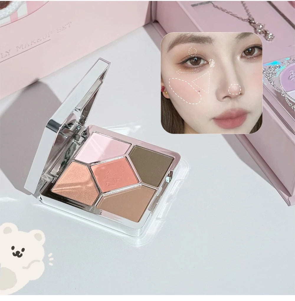 ART VALUE 7PC Makeup Sets Include 3 Colors Lip Mud,1 Pressed Powder,1 Blush,1 Eyeshadow Palette,1 Necklace Beauty Makeup Sets