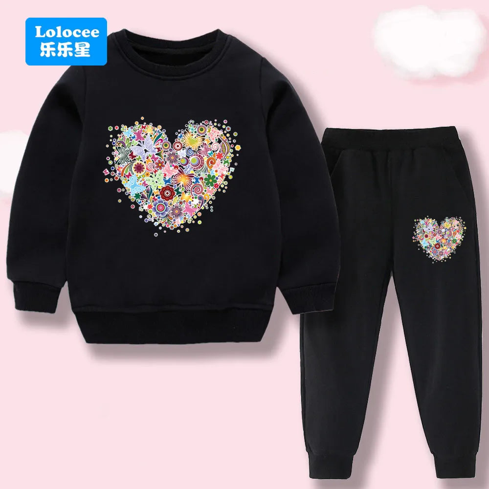 Toddler Girl 2Pcs Outfit: Music Rabbit Cartoon Sweatshirt + Black Pants Kids Casual Clothing Set Kids Tracksuit (3-14Y)  YL01