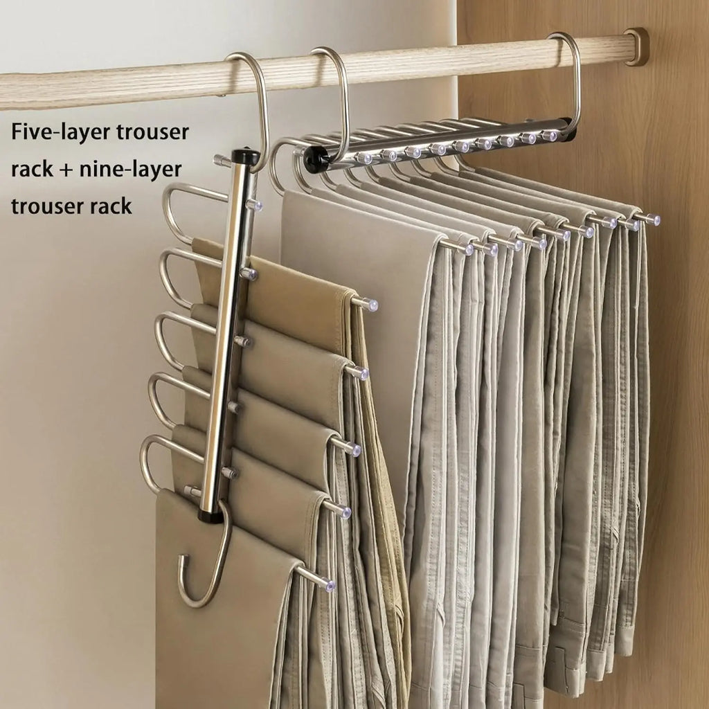 1/2pcs Folding Magic Pants Hangers,5/9Layer Stainless Steel Space Saving Clothes Rack,Jeans Trousers Scarf Organizers for Closet