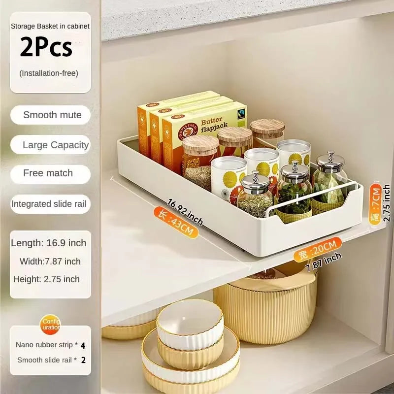 New Kitchen Storage Rack with Slide Rails Pull-out Kitchen Drawer Type Storage Tray Spice Box Storage Shelf Cabinets Organizer