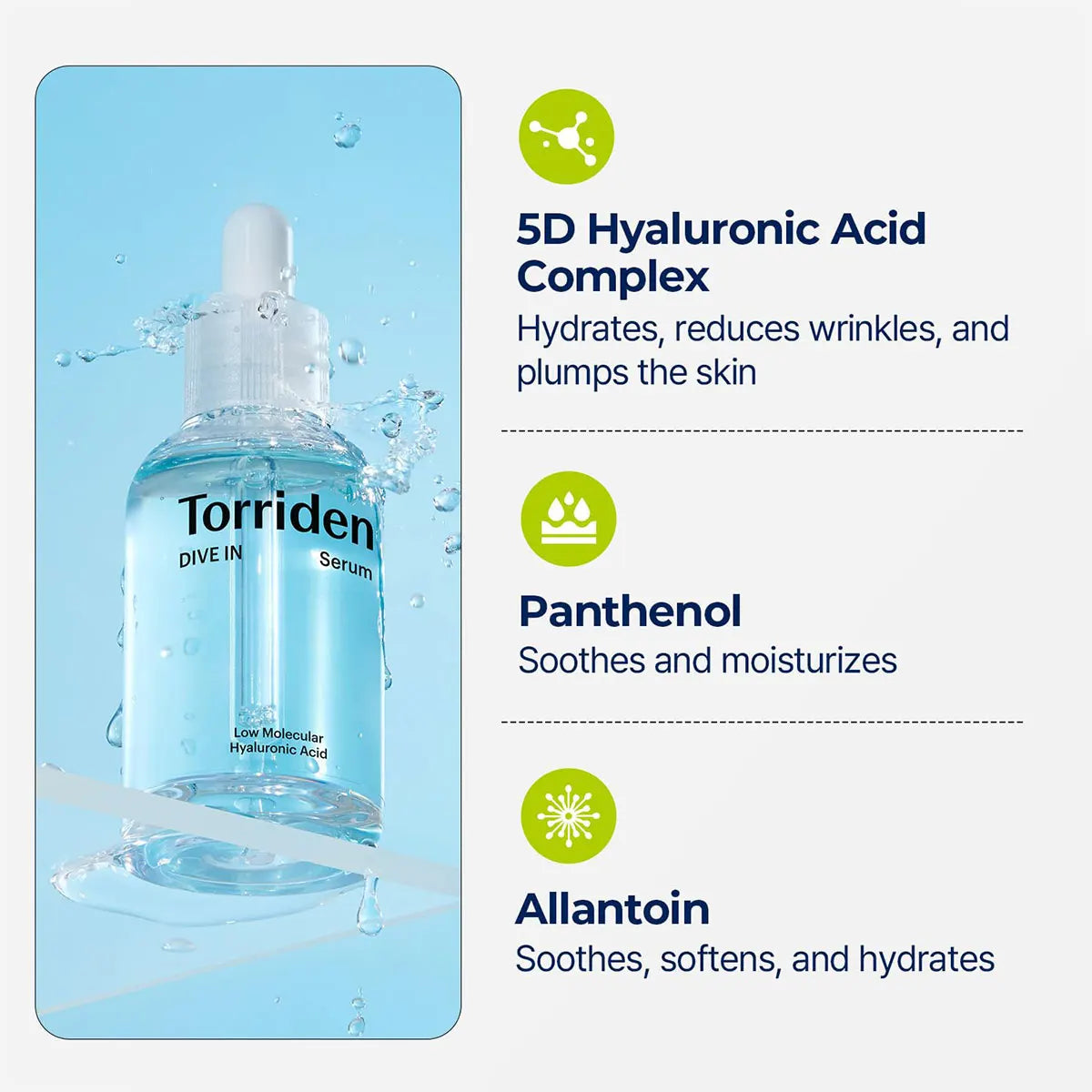 Torriden DIVE-IN Low-Molecular Hyaluronic Acid Serum 50ml,Refreshing&Non-Sticky,Barrier Strengthening,K-Beauty,Korean Makeup
