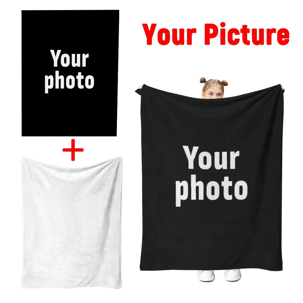 Customized Winter Personalized Thick Flannel Blanket with Warm Photo Print Soft Warm Cozy Multi-Purpose for Sofa Bed Office Nap
