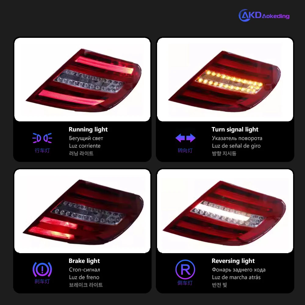 AKD Tail Lamp for Benz W204 LED Tail Light 2007-2013 C180 C200 C300 C350 C63 Rear Fog Brake Turn Signal Automotive Accessories