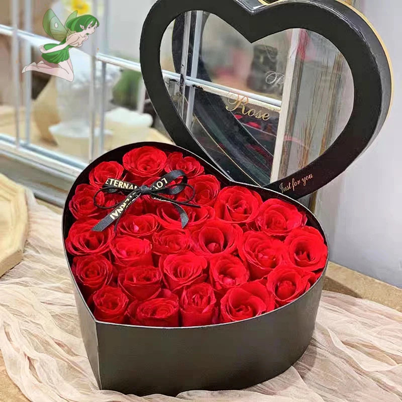 24pcs Artificial Rose Bouquet Heart Shape Rose Gift Box 100 Languages I Love You Necklace Eternal Roses Valentine's Gift for Her
