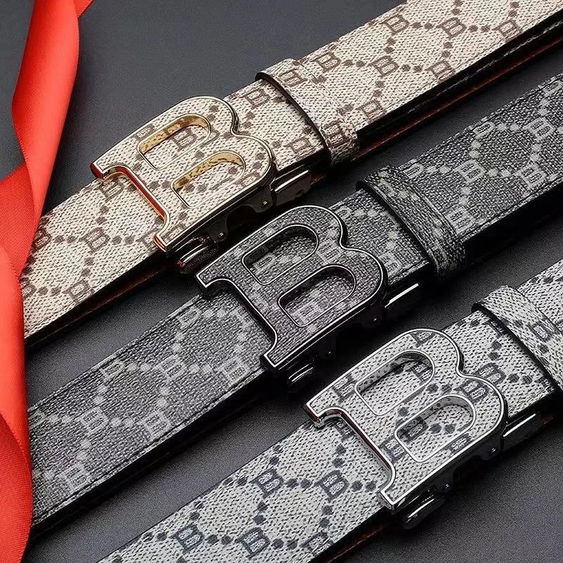 New luxury brand men's belt fashion business alloy needle buckle men's belt B buckle head waist belt for men