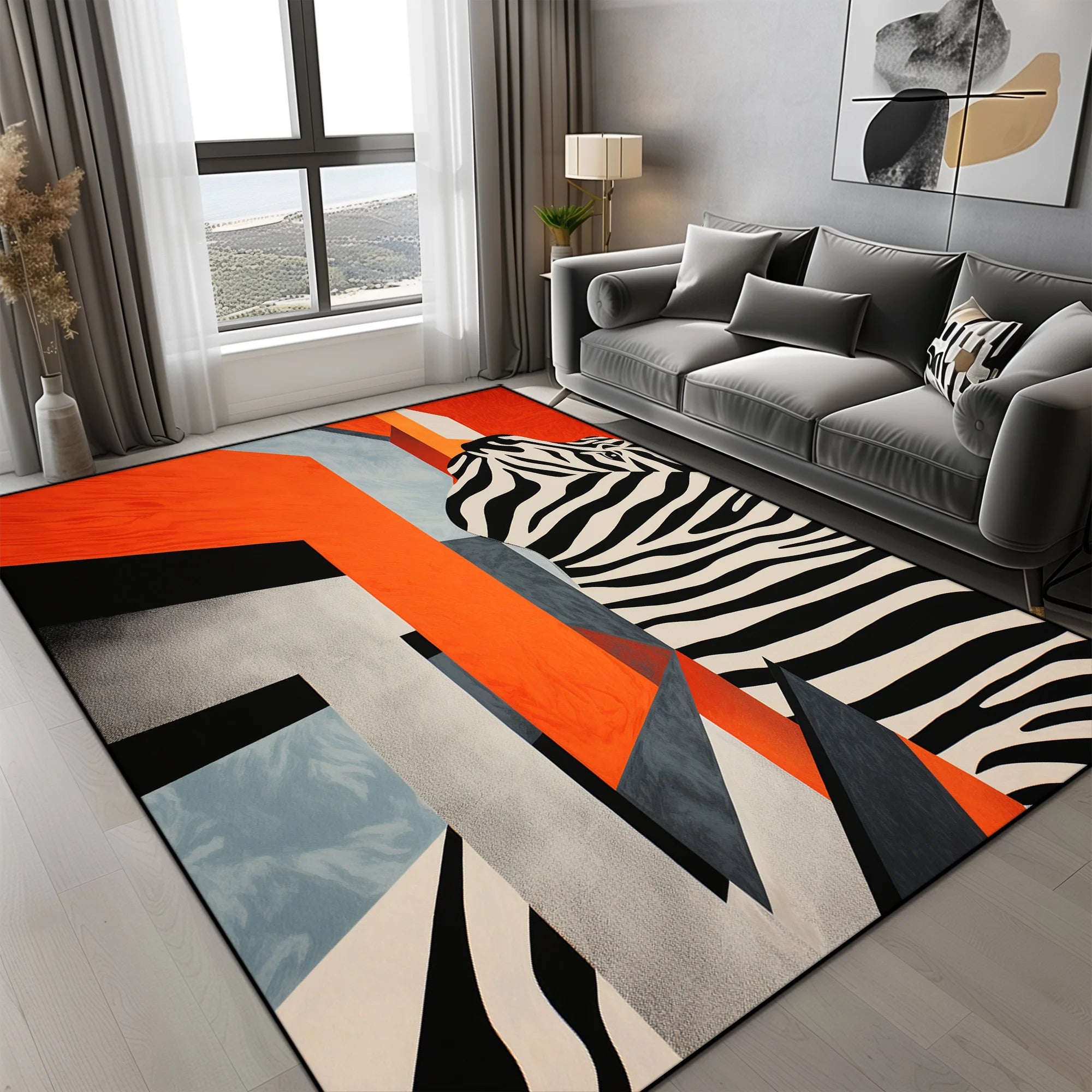 Orange Geometric Carpet for Living Room Modern Luxury Decoration Home Rugs for Bedroom Big Size Non-slip Easy Cleaning Floor Mat