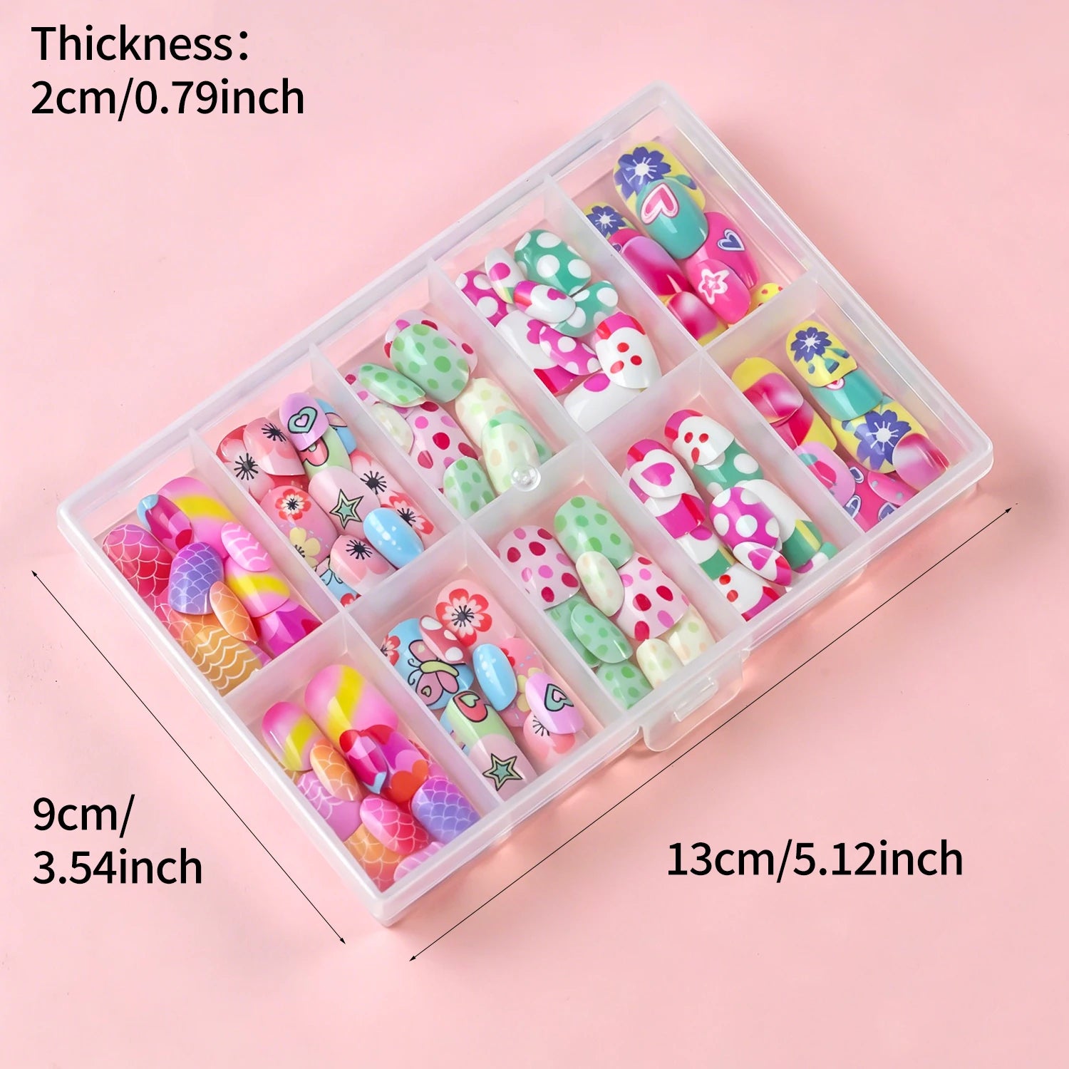 120pcs Square Round Flower Polka Dots Child False Nails Candy Color Mermaid Fish Scales Kids Press On Nails Pink Wearable Nails