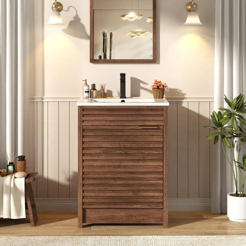 24 Inch Bathroom Vanity with Sink, Mid-Century Modern Bathroom Vanity with Storage Cabinet, Freestanding Bathroom, Customized