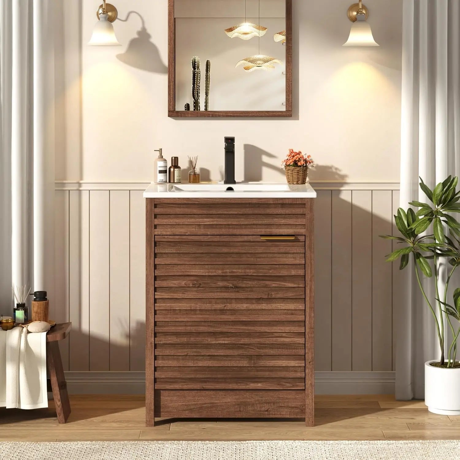 24 Inch Bathroom Vanity with Sink, Mid-Century Modern Bathroom Vanity with Storage Cabinet, Freestanding Bathroom, Customized