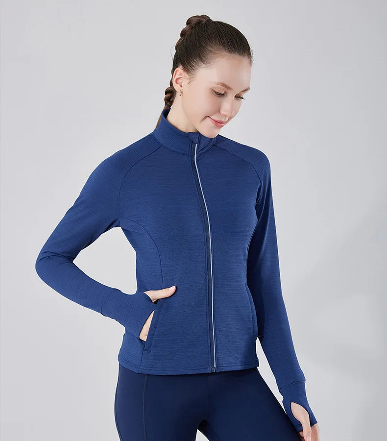 Men's Women's Marathon Running Training Jackets Thumb Holes Watch hole Stand collar Fitness Winter Jogging Training Zipper Coat