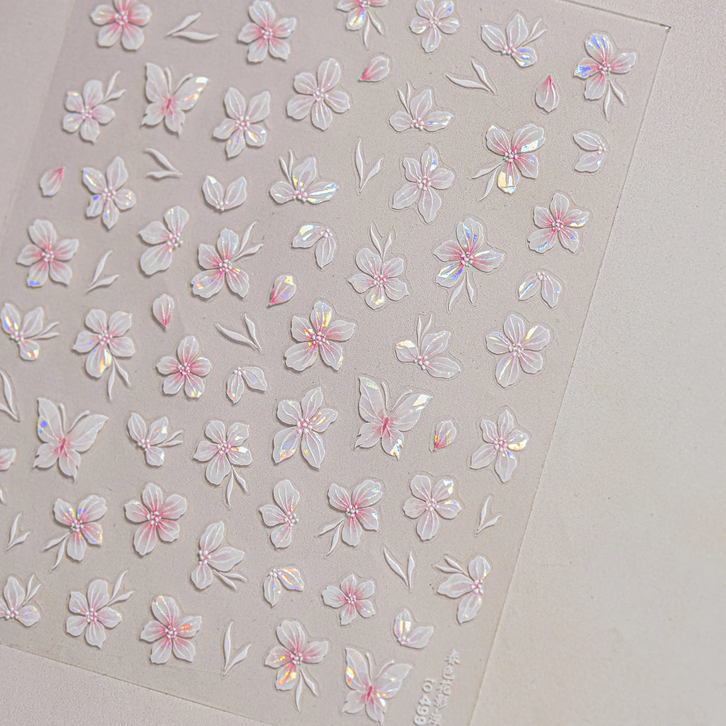 Embossed Flower Pink Butterfly Lucky Peach Blossom Chic Spring Petal 5D Soft Relief Adhesive Nail Art Stickers Manicure Decals