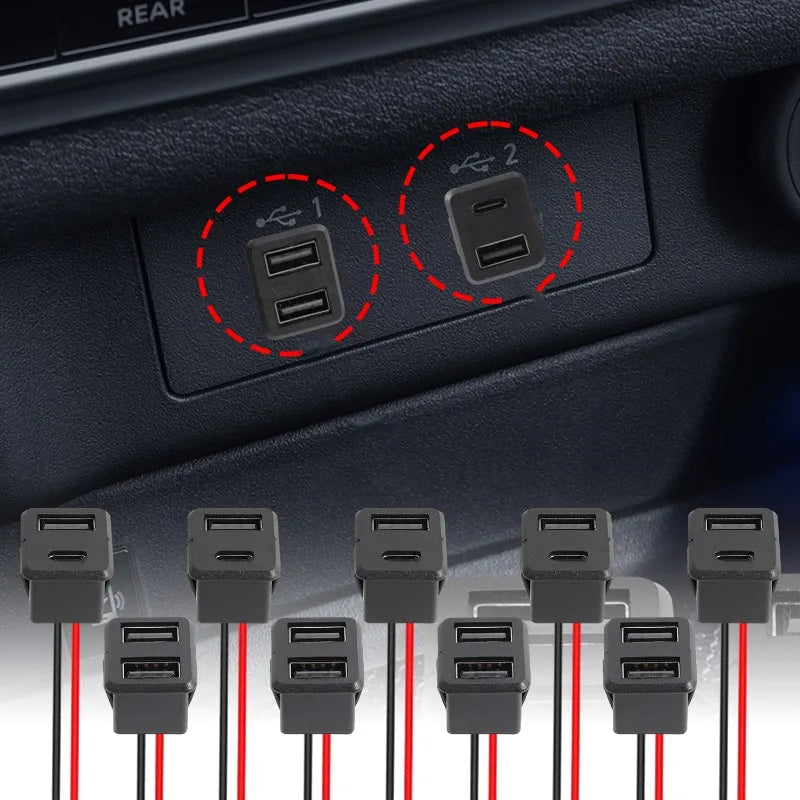 Black Double Layer Usb Female Type-C Socket Car Accessories 1-10pcs Usb Lamp Charging Female Power Socket with Cable Connector