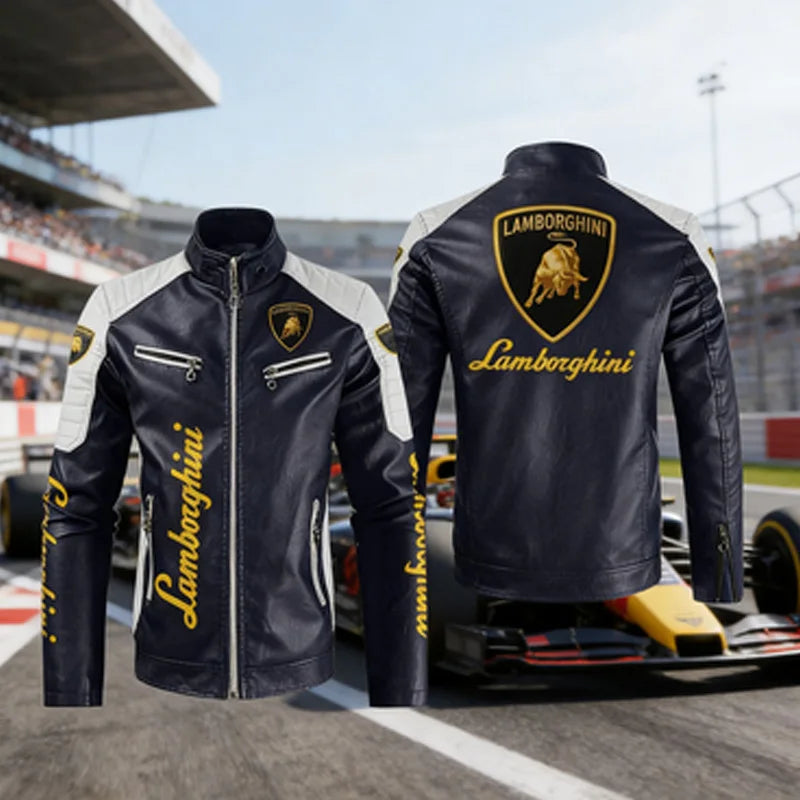 For Lamborghini Urus Huracan Aventador Premium A trendy motorcycle leather jacket for men, large-sized loose and casual top