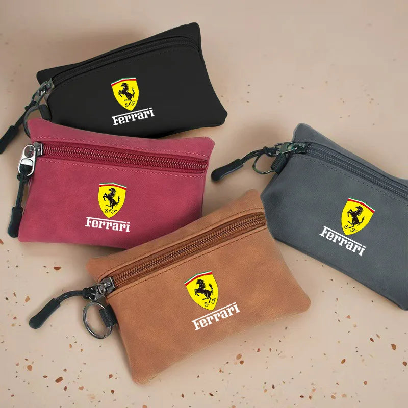 Portable Suede Car Key Bag Zipper Wallet Card Coins Pouchs For Ferrari GTO 288 812 Stradale Roma Spider SF90 F430 Enzo LaFerrari