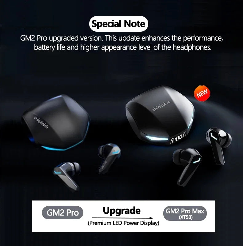 Original Lenovo GM2 Pro Max XT53 Bluetooth Earphones TWS Wireless Headphones Game Sport Headset Noise Cancelling Music Earbuds