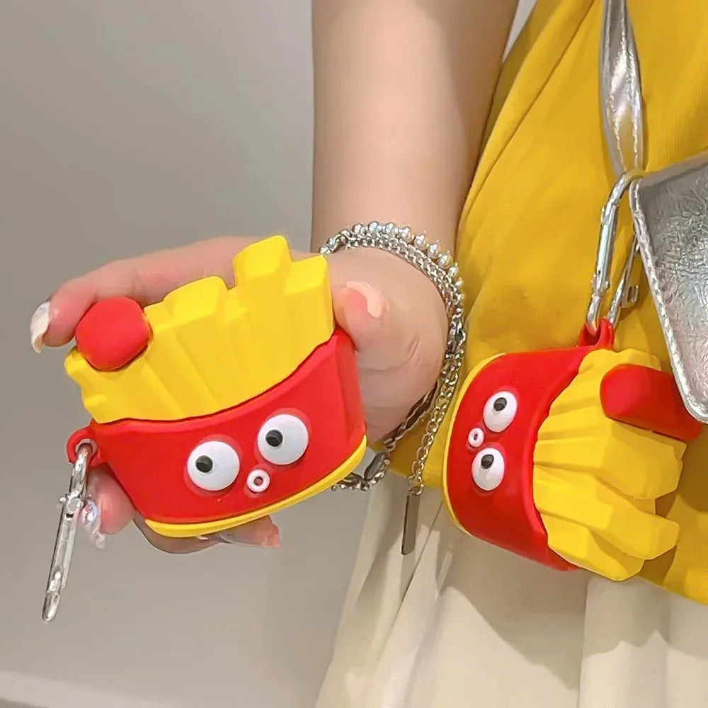 For AirPods 4 3 2 1 Pro Pro2 Earphone Case 3D French Fries Hamburger Silicone Protective Headphone Box With Pendant Cover