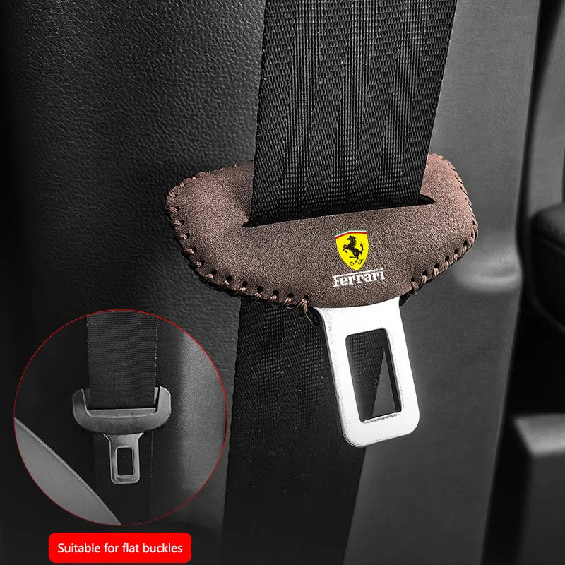 2PCS Suede Ferrari Emblem Car Seat Belt Buckle Cover Protector Case For Ferrari Roma 488 Portofino F8 Roma Spider SF90 Superfast