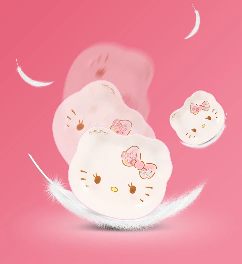 For Hello Kitty Children Tableware Cartoon Irregular-shaped Bowls Anti-scald Dining Plates BPA Free Baby Food Supplement Bowls