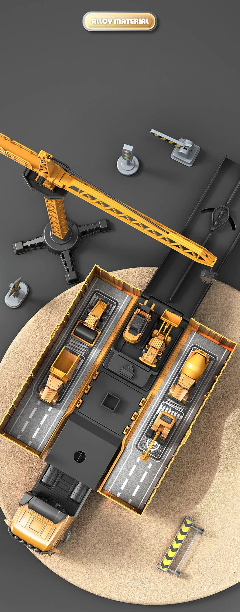 Alloy Construction Trucks Vehicle Toys for Kids Sounds Lights Effects Take Apart Container Crane,Excavator Trucks,Cement Mixer