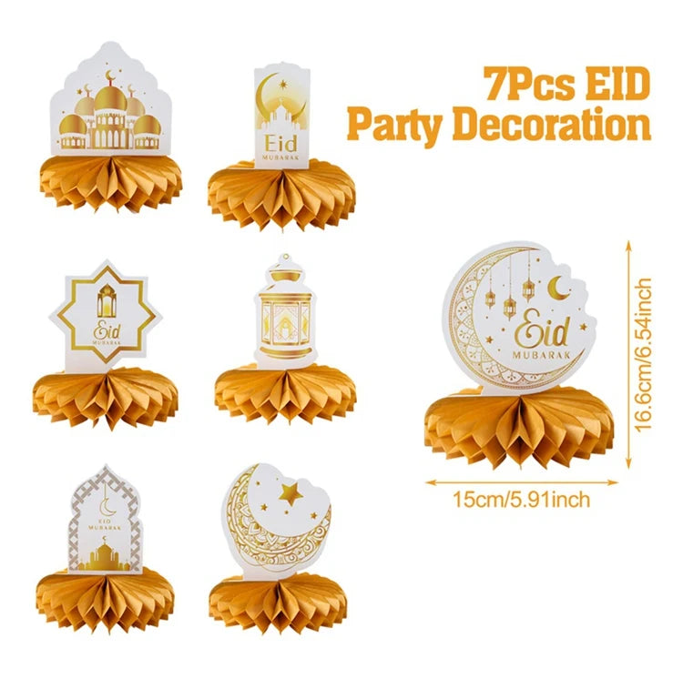 Eid Mubarak Honeycomb Desktop Decor Ramadan Decor 2025 Paper Eid Ornaments Ramadan Kareem Islamic Muslim Party Eid Al Adha Gifts