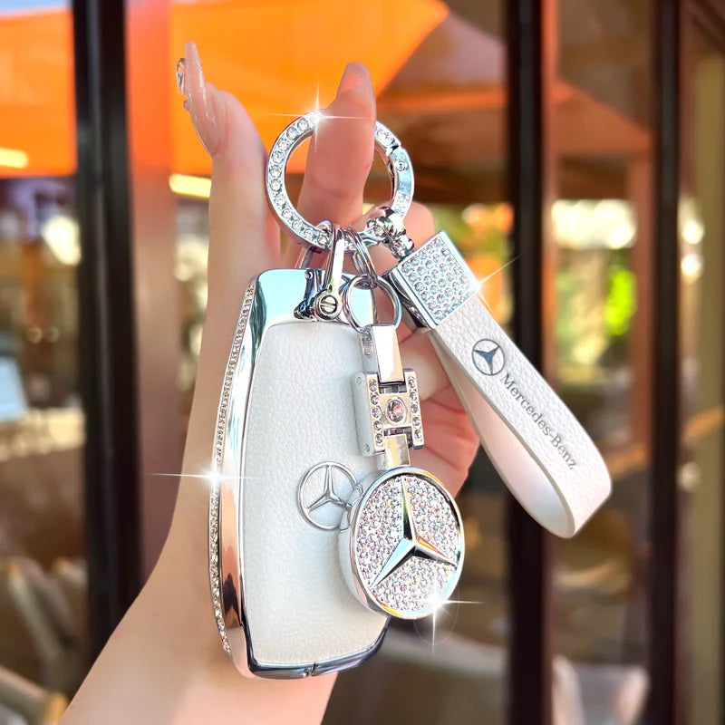 Full Wrap Rhinestone Key Fob Shell Fit Mercedes Benz GLE GLB GLS W206 W214 Smart Key Shiny Diamond Key Cover Car Decoration Gift