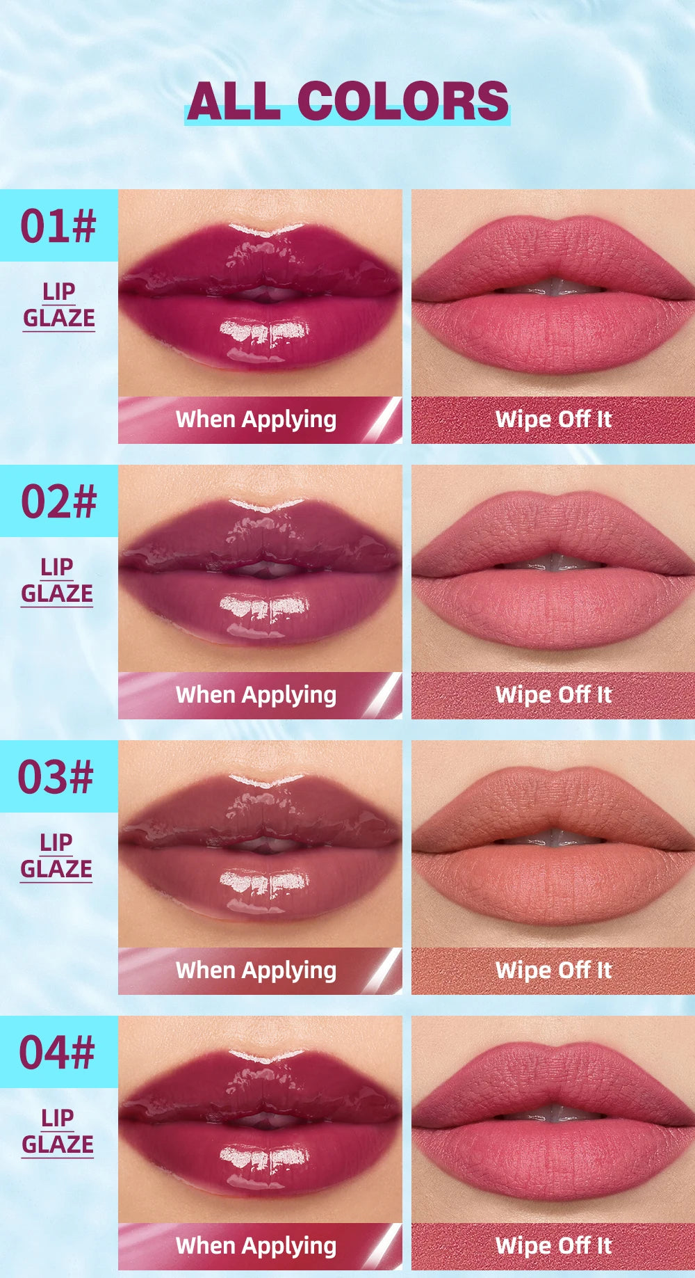 QIBEST Hydrating Crystal Lip Gloss Easy to Fade Mirror Water Glazed Lip Glaze Long Lasting Moisturizing Gloss Lip Tint Cosmetics