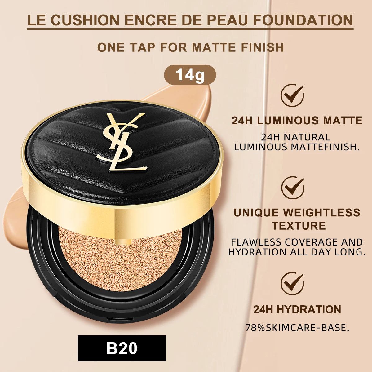Yves Saint Laurent Le Cushion Encre De Peau-Luminous Matte Cushion Foundation SPF 33/ PA++  All Day Flawless Coverage Shine-Free