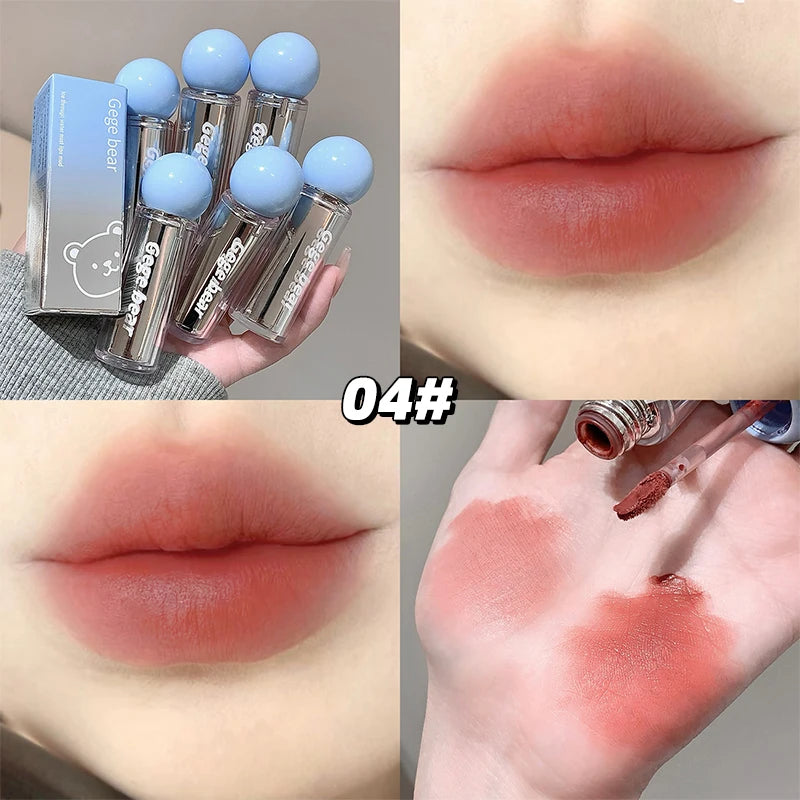Gege bear Artistic Soft Mist Mousse Lip Glaze Velvet Matte Lipstick Holding Makeup Not Easy to Sticky Cosmetics Lipstick