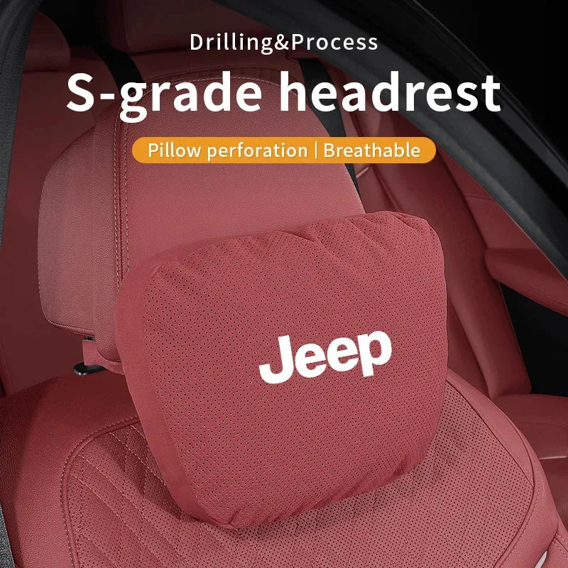 Car Suede Ventilate Headrest Seat Waist Cushion Pillow Jeep Wrangler Grand Cherokee Renegade Compass Gladiator Patriot Commander