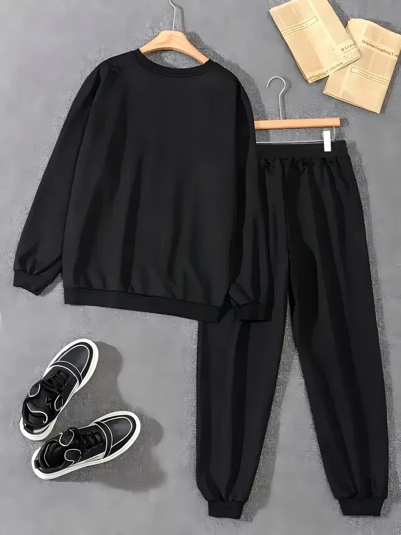 Mercedes-Benz Autumn Winter Set Men's Casual Versatile Printed Sweatshirt and Sweatpants Autumn Winter Cool Handsome Men's Long