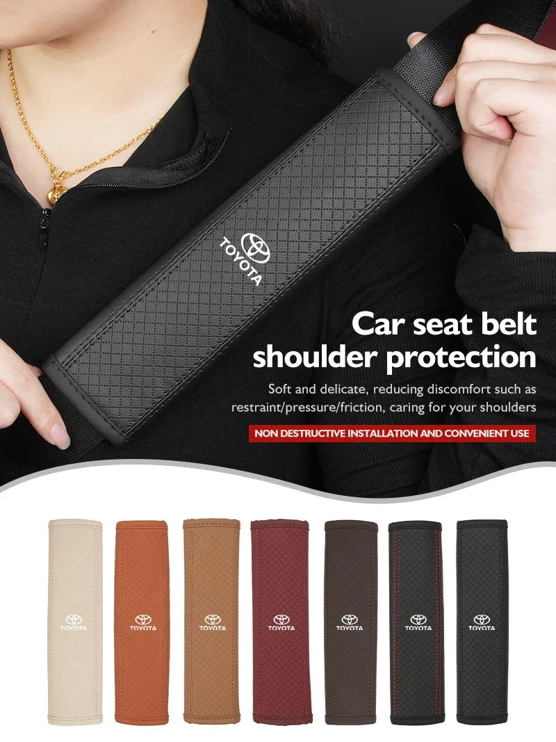 Leather Car Seat Belt Protector Pad Shoulder Strap Cover For Toyota Corolla Prius Auris CHR Land Cruiser Camry Avalon