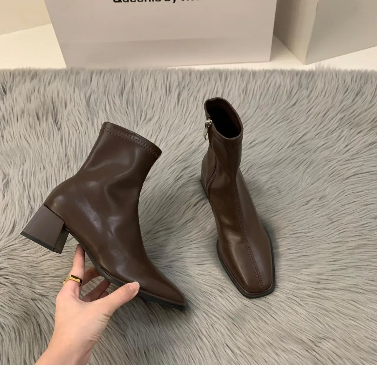 Women's High Heel Leather Boots ort Faion Boots Street Sle Me  PU Upper Spring Autumn Season Thi Heel